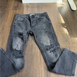 Zara Men's Distressed Black Jeans - Classic Slim Fit size 34